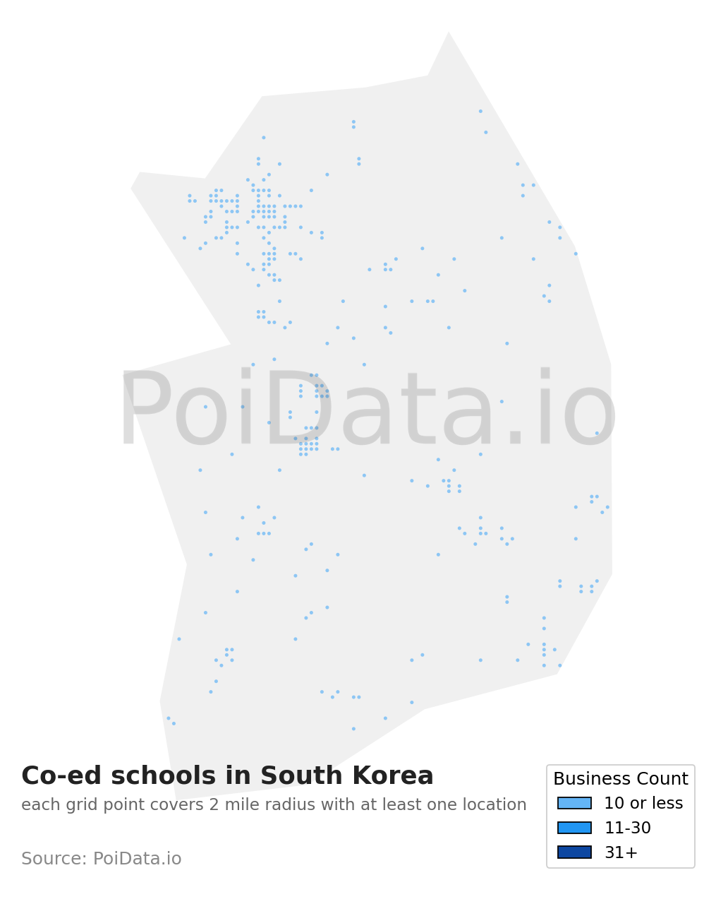 Co-ed school density map for South Korea