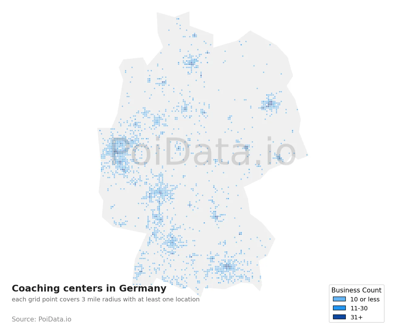 Coaching center density map for Germany