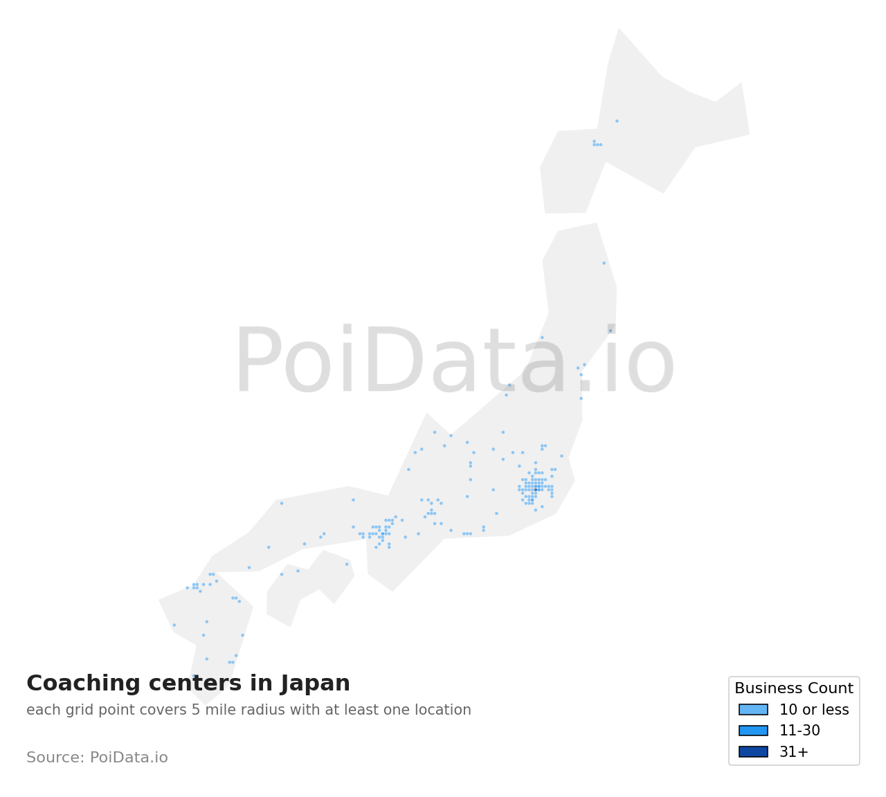 Coaching center density map for Aichi, Japan