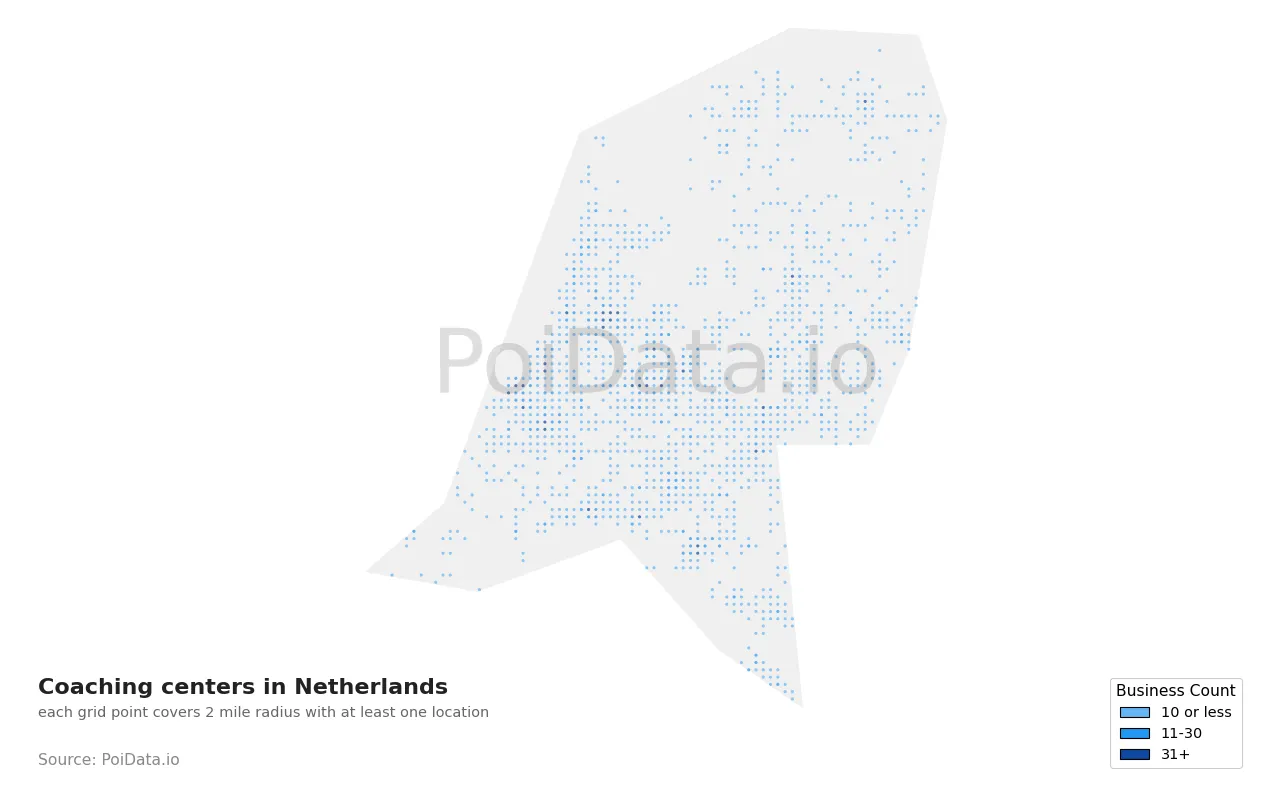 Coaching center density map for Netherlands