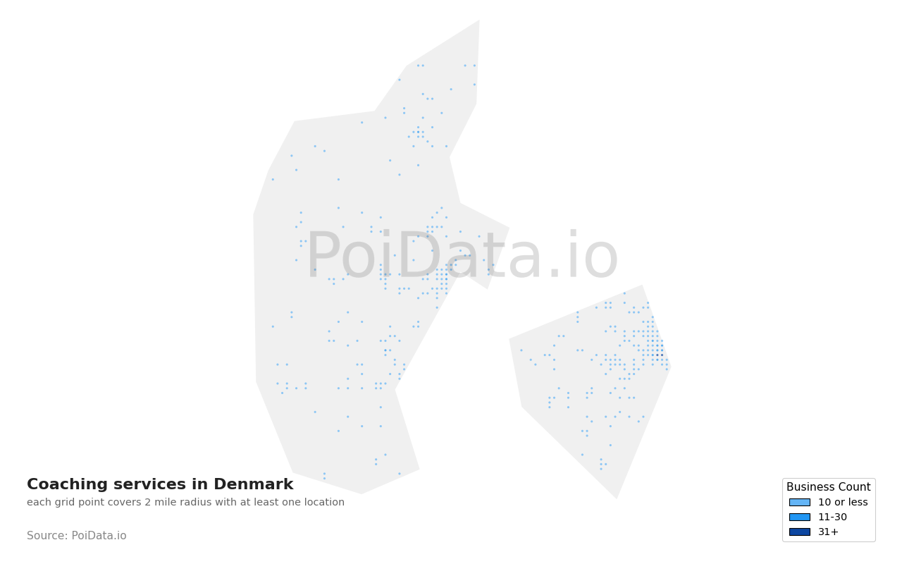 Coaching service density map for Denmark