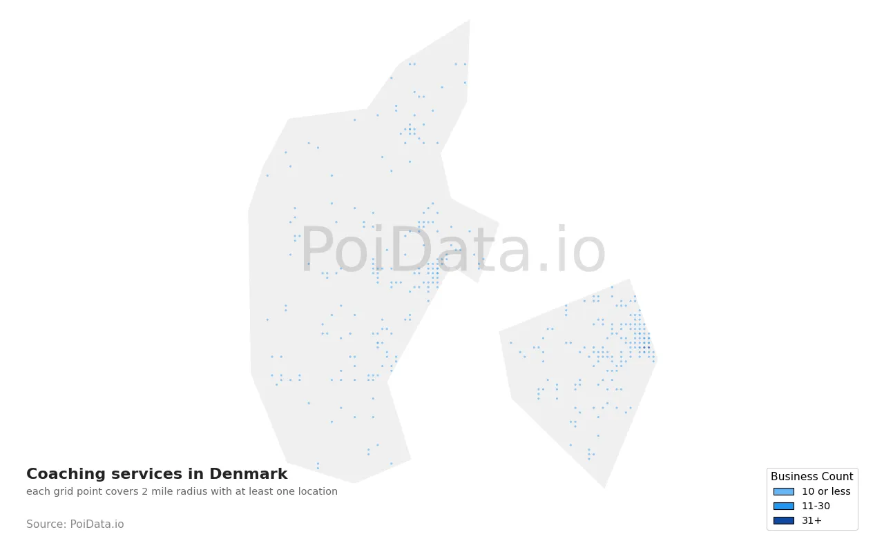 Coaching service density map for Denmark
