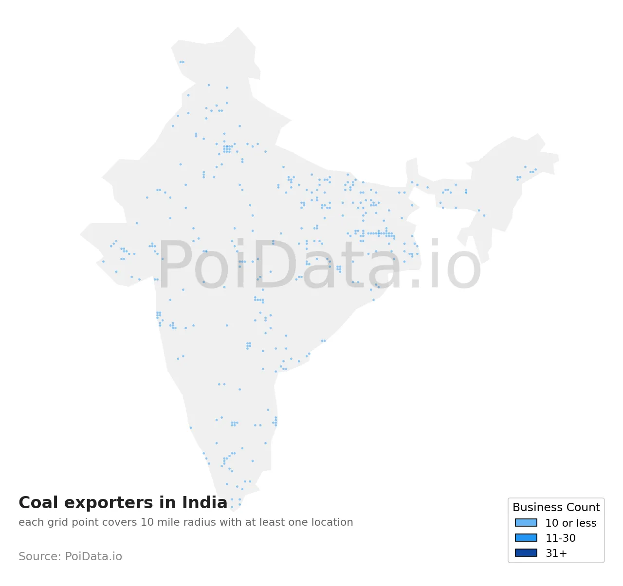 Coal exporter density map for India