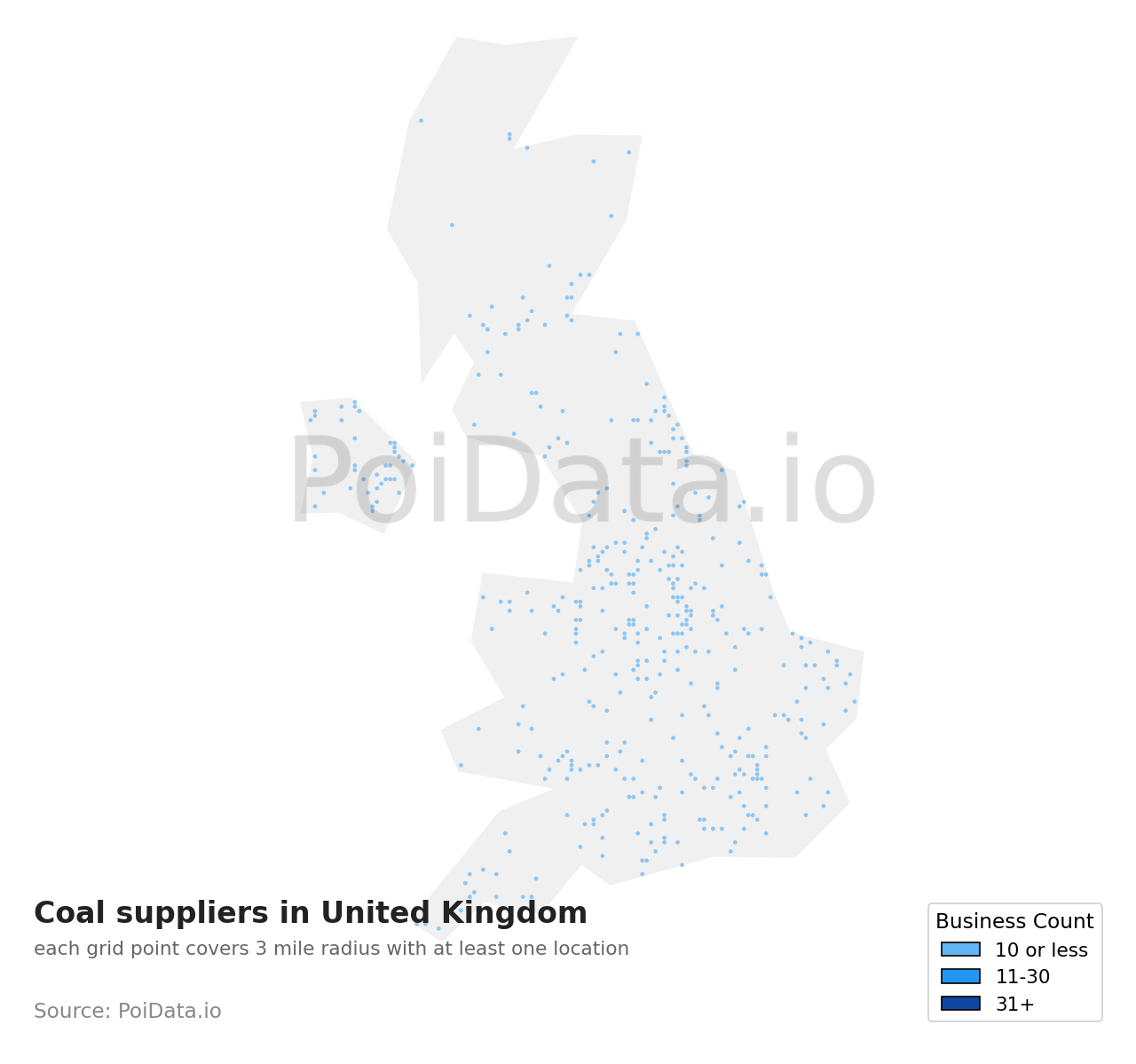 Coal supplier density map for United Kingdom