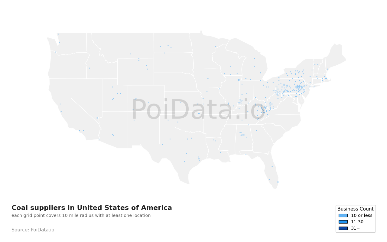 Coal supplier density map for United States