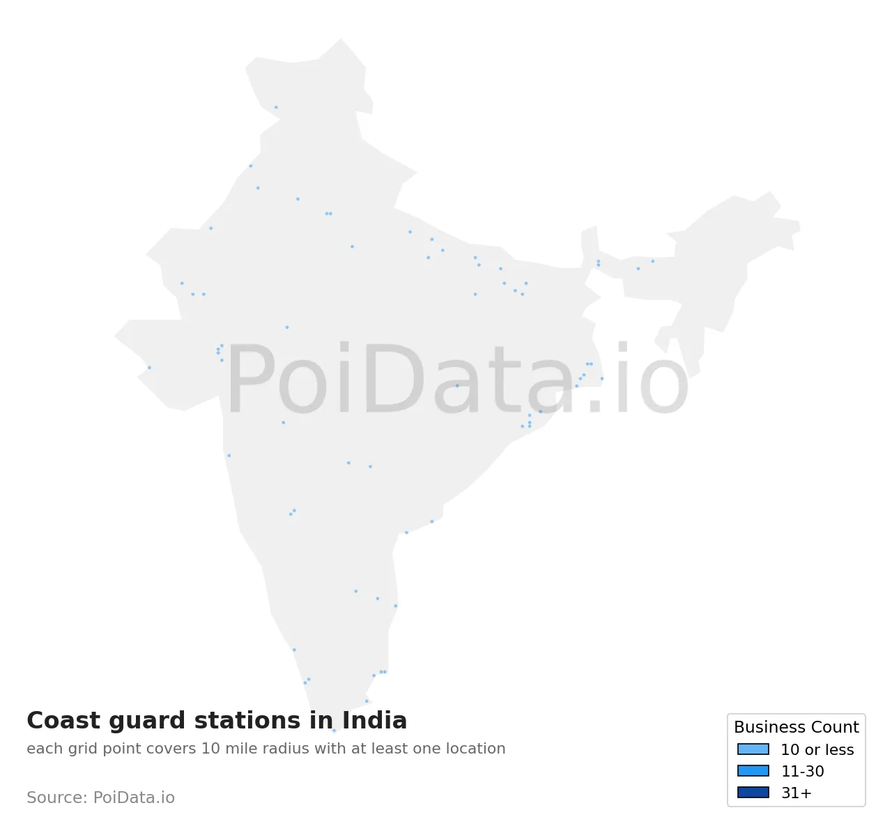 Coast guard station density map for India