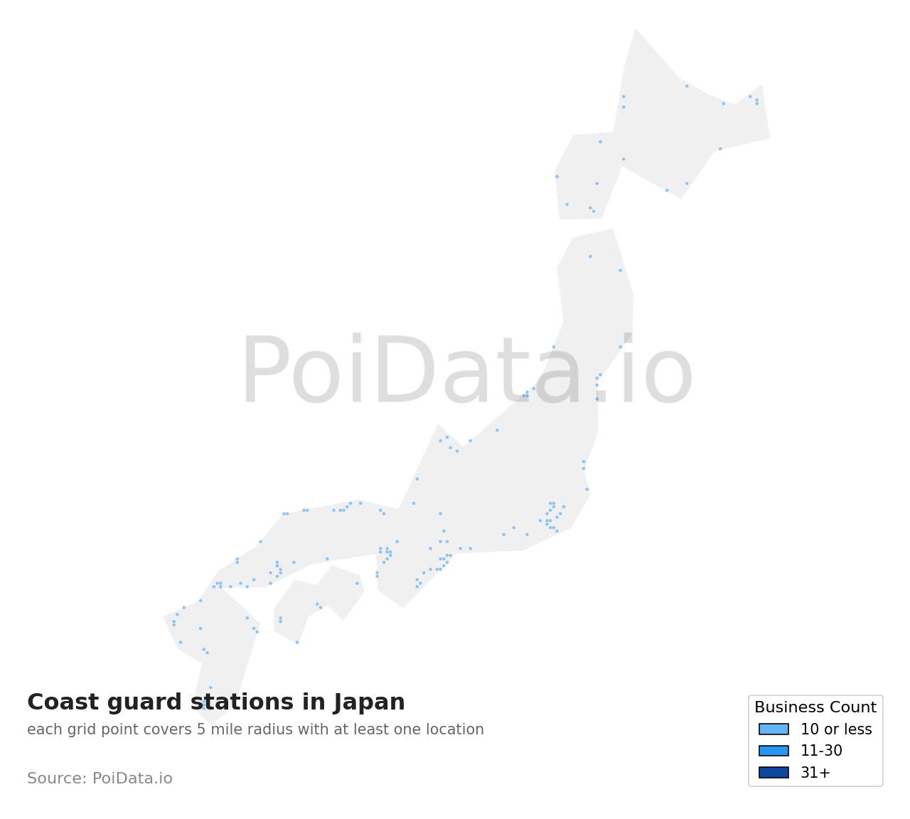 Coast guard station density map for Japan