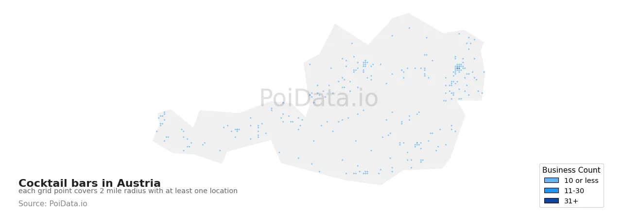 Cocktail bar density map for Austria