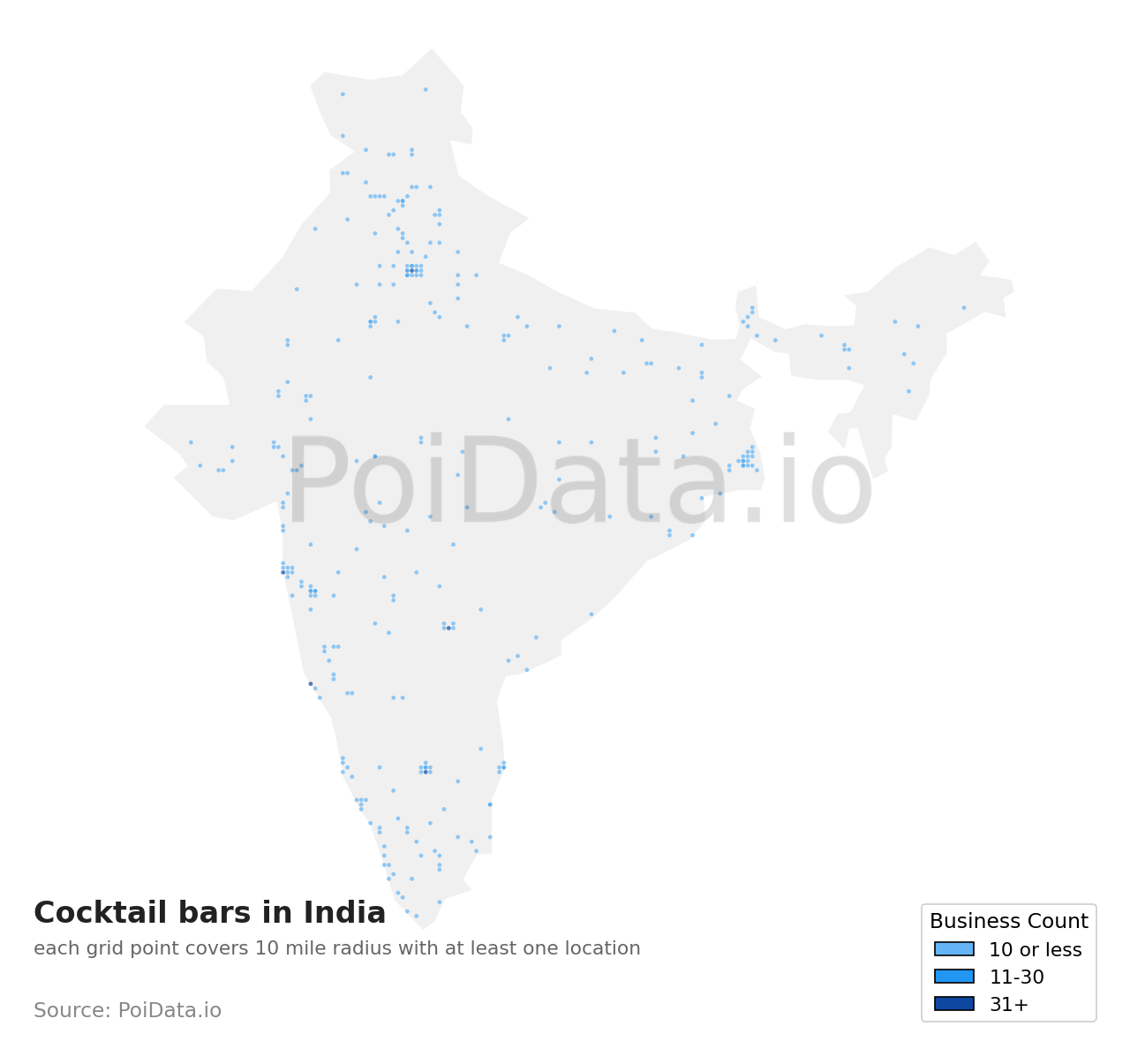 Cocktail bar density map for India