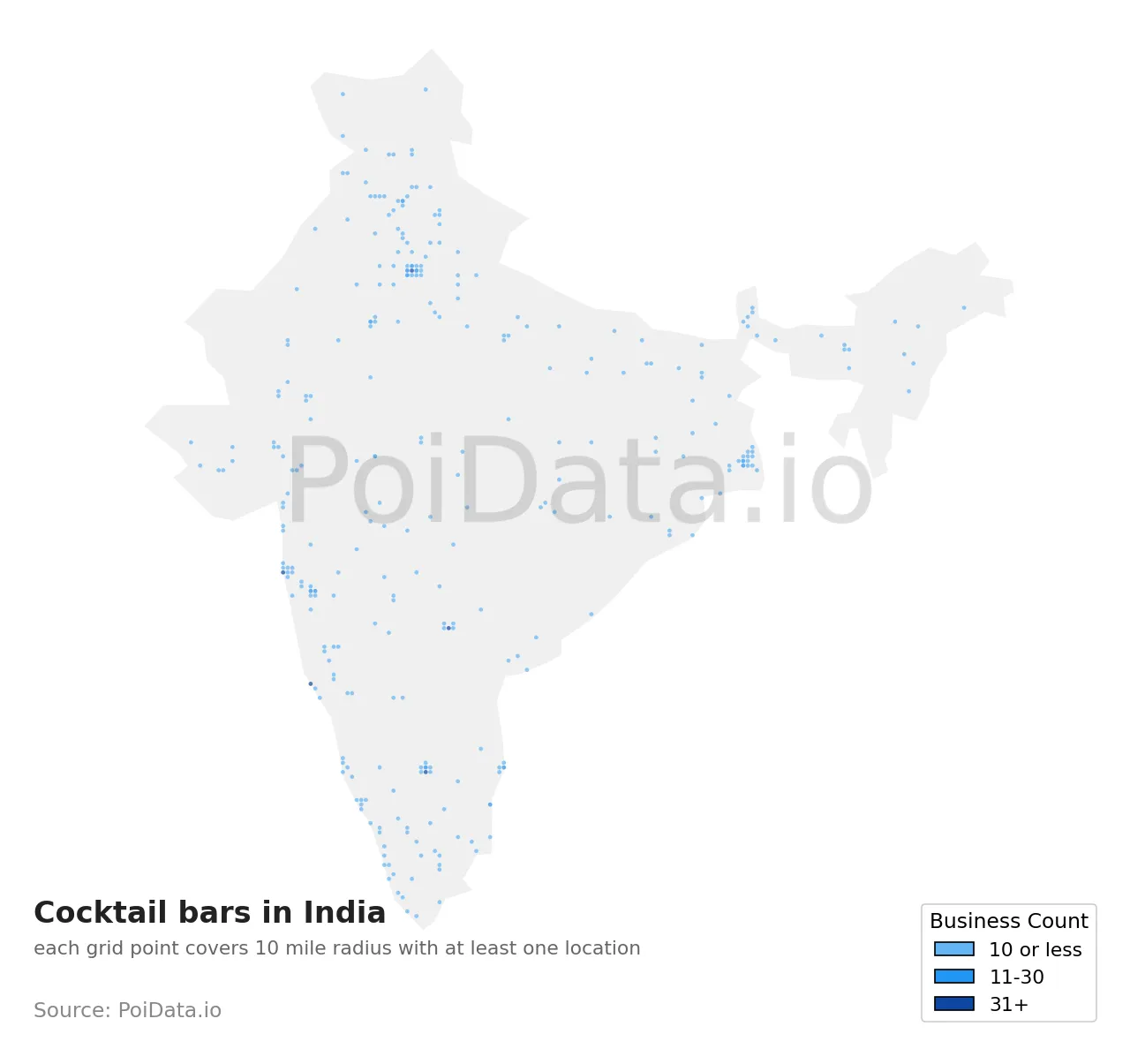 Cocktail bar density map for India