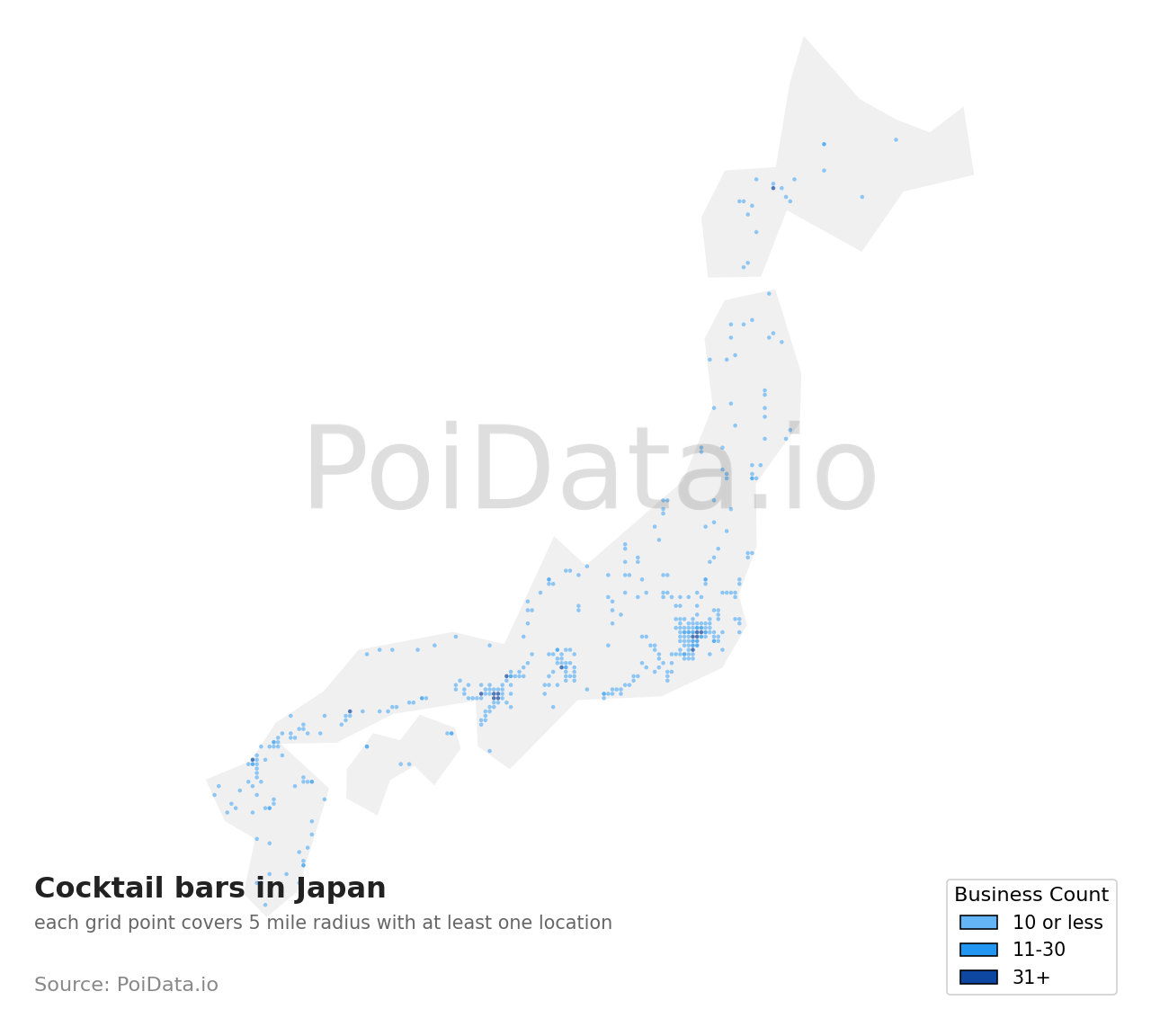Cocktail bar density map for Hyogo, Japan