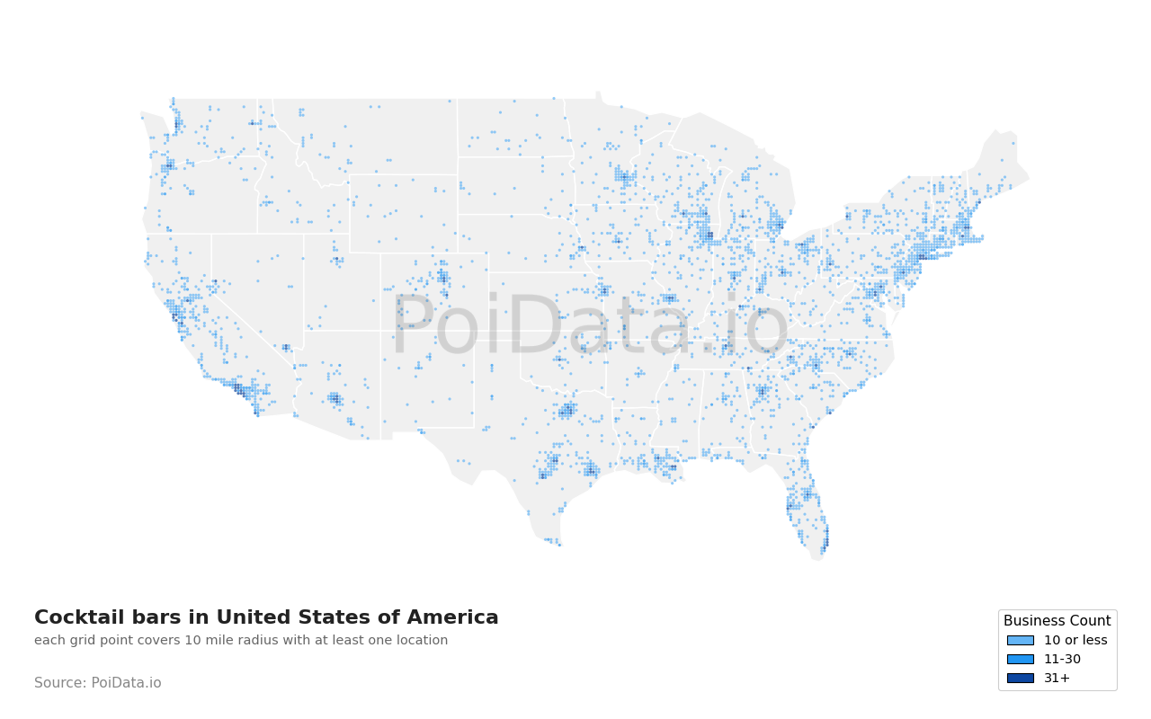 Cocktail bar density map for Wisconsin, United States