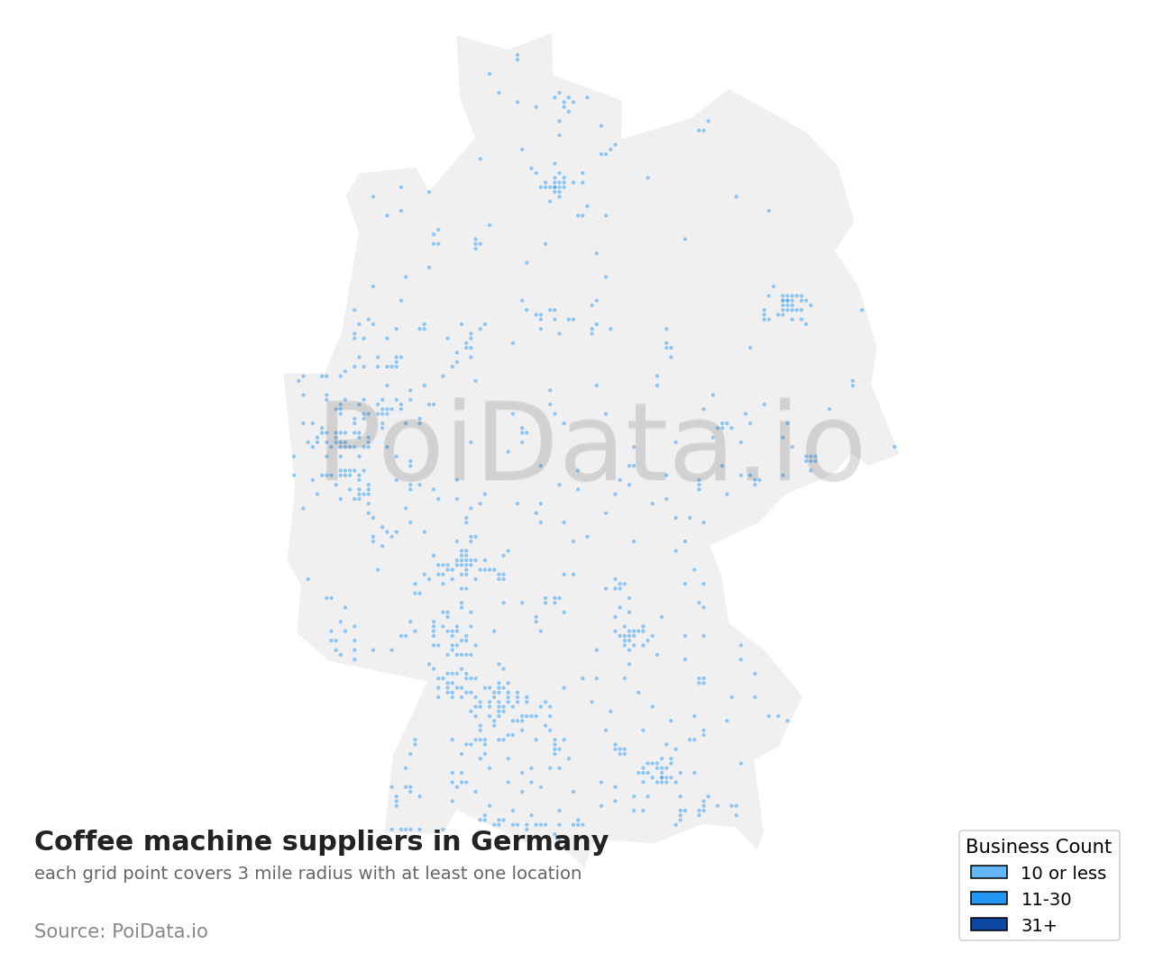 Coffee machine supplier density map for Germany