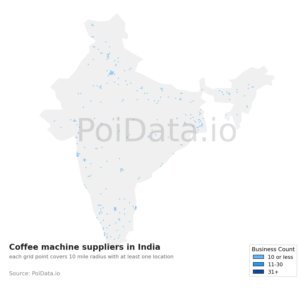 Coffee machine supplier density map for India