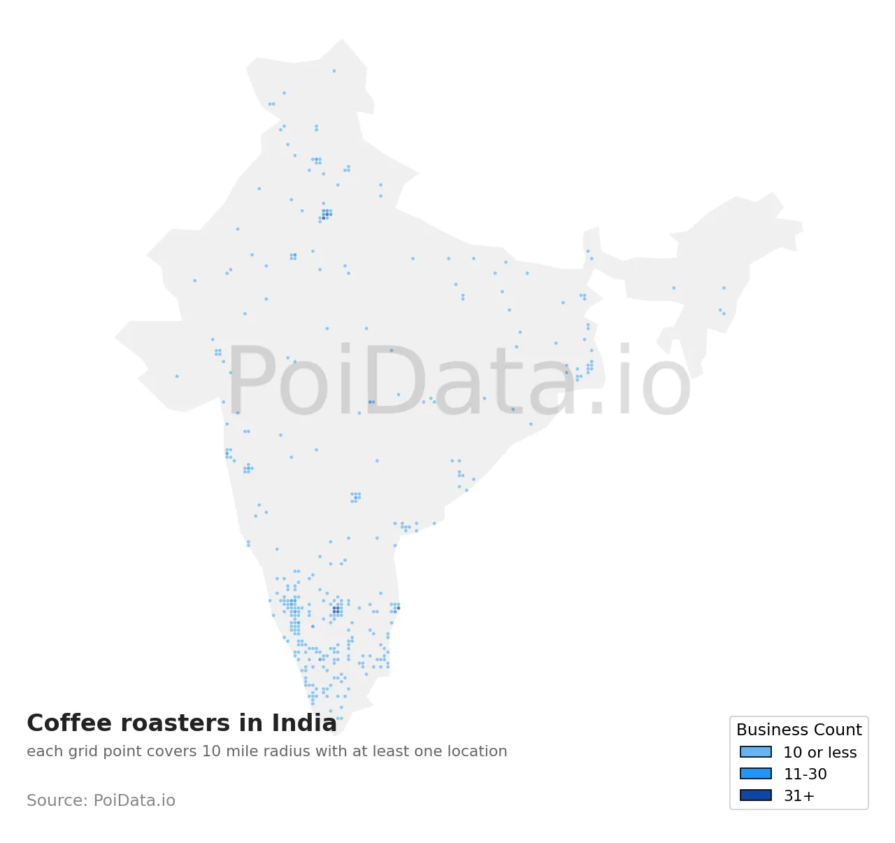 Coffee roasters density map for India