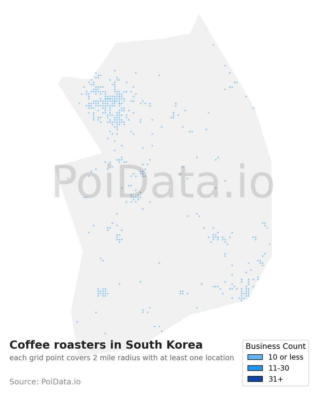 Coffee roasters density map for South Korea