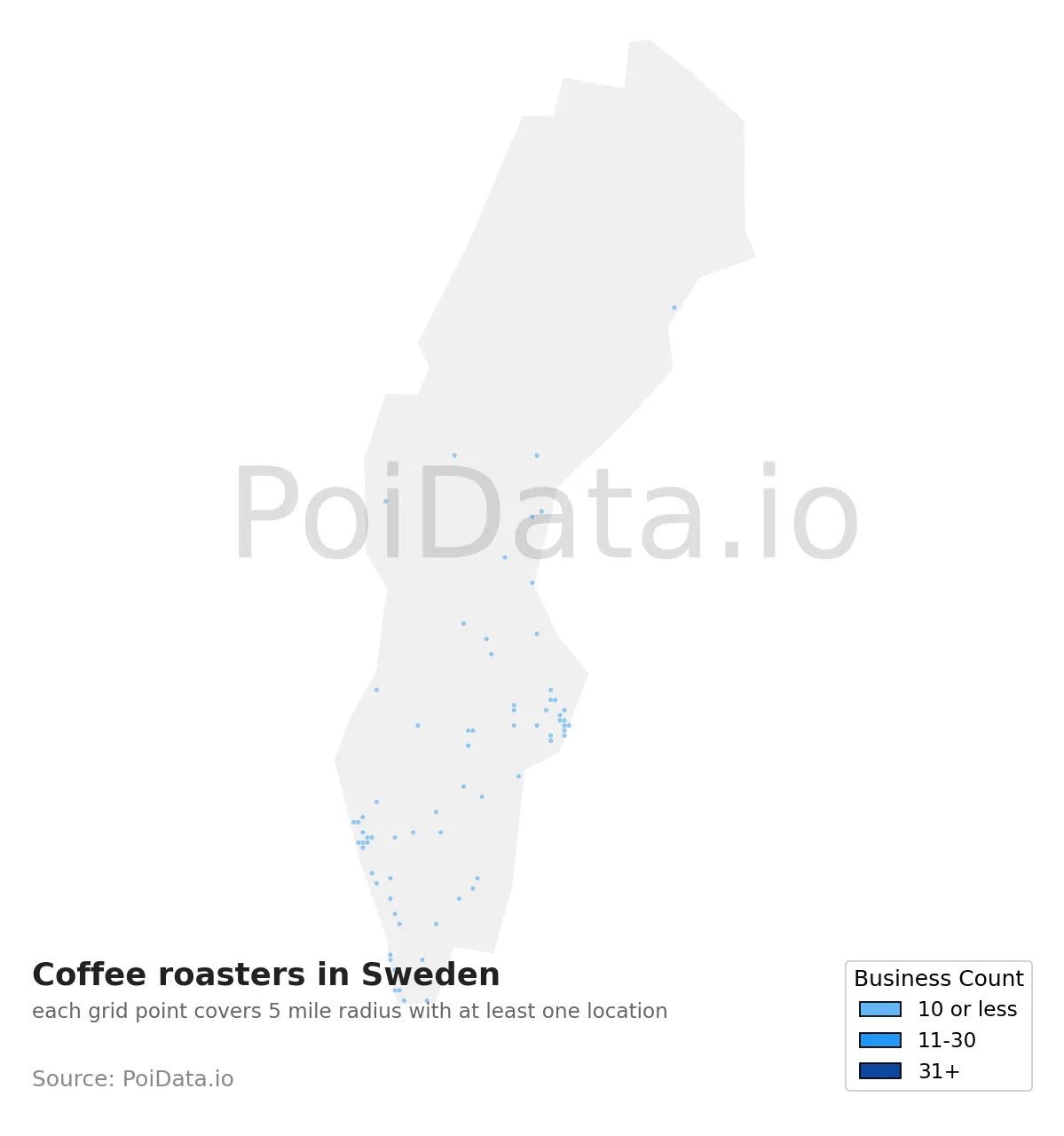 Coffee roasters density map for Sweden