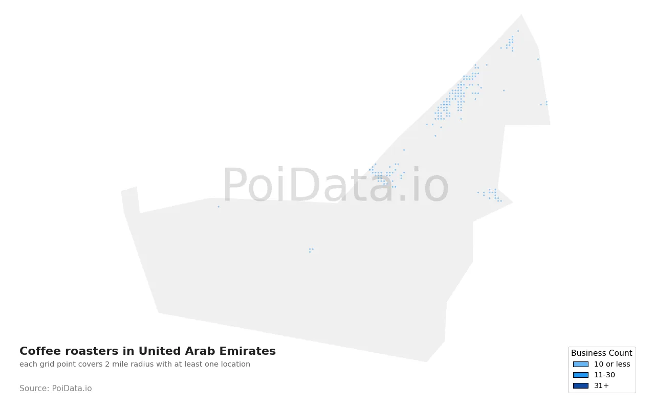 Coffee roasters density map for United Arab Emirates