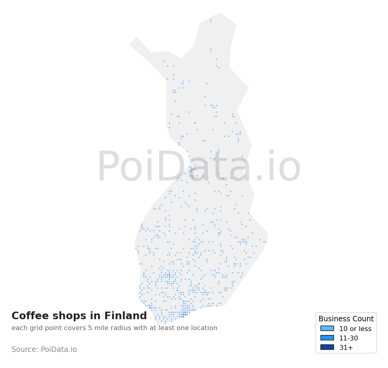 Coffee shop density map for Finland
