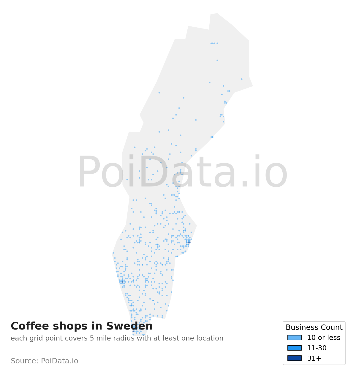 Coffee shop density map for Sweden