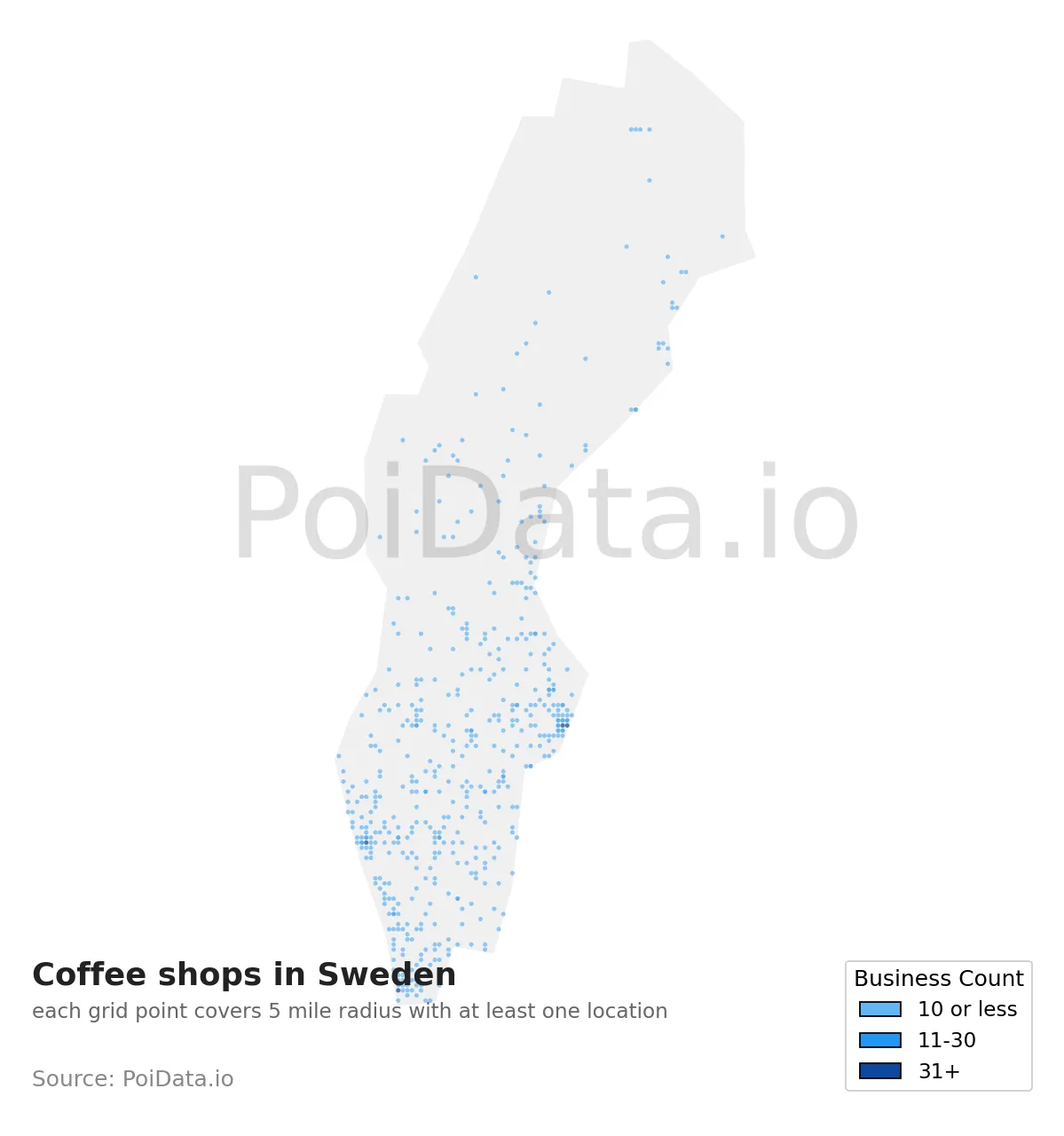 Coffee shop density map for Sweden