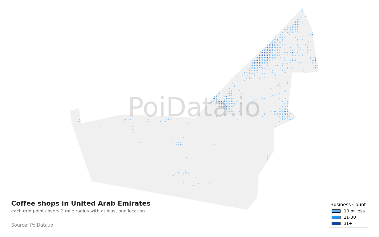 Coffee shop density map for United Arab Emirates
