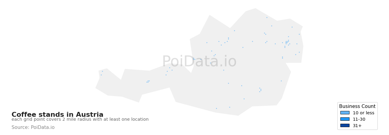 Coffee stand density map for Austria
