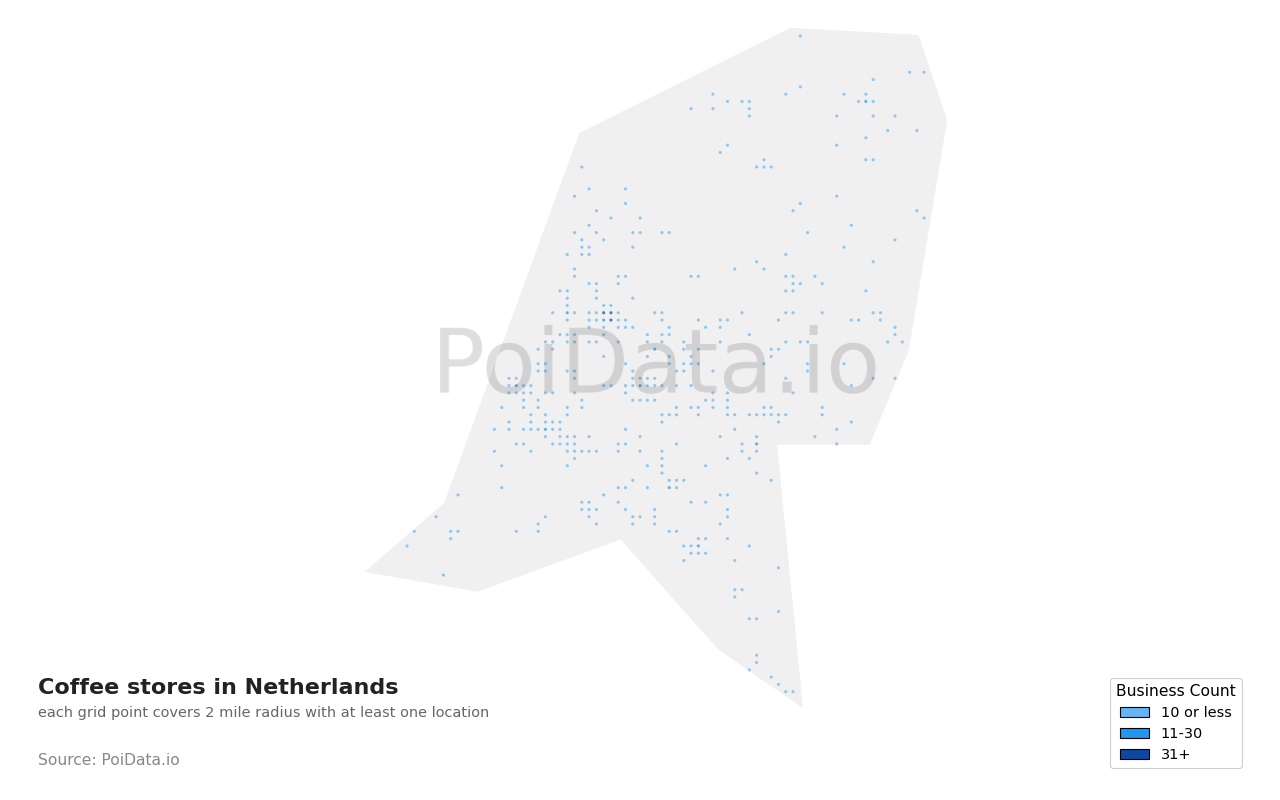 Coffee store density map for Netherlands