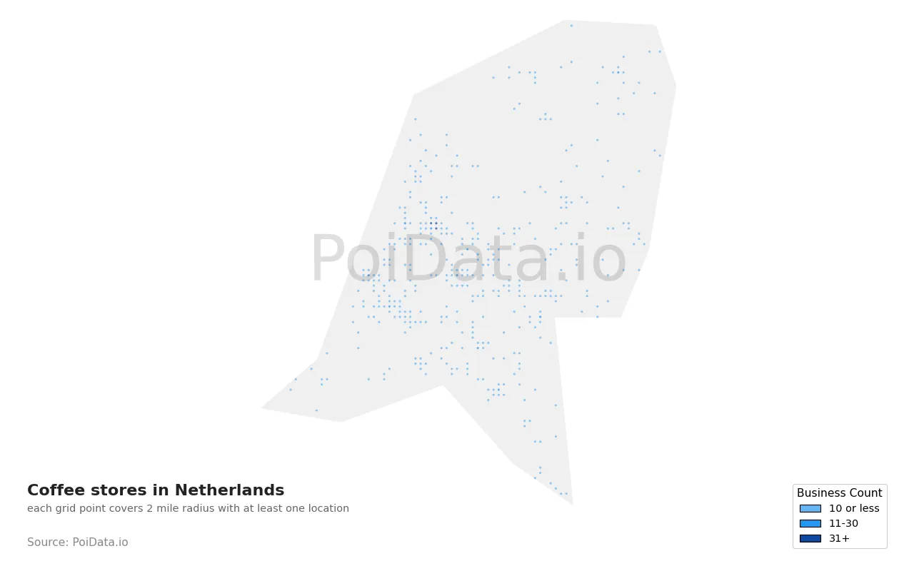 Coffee store density map for Netherlands