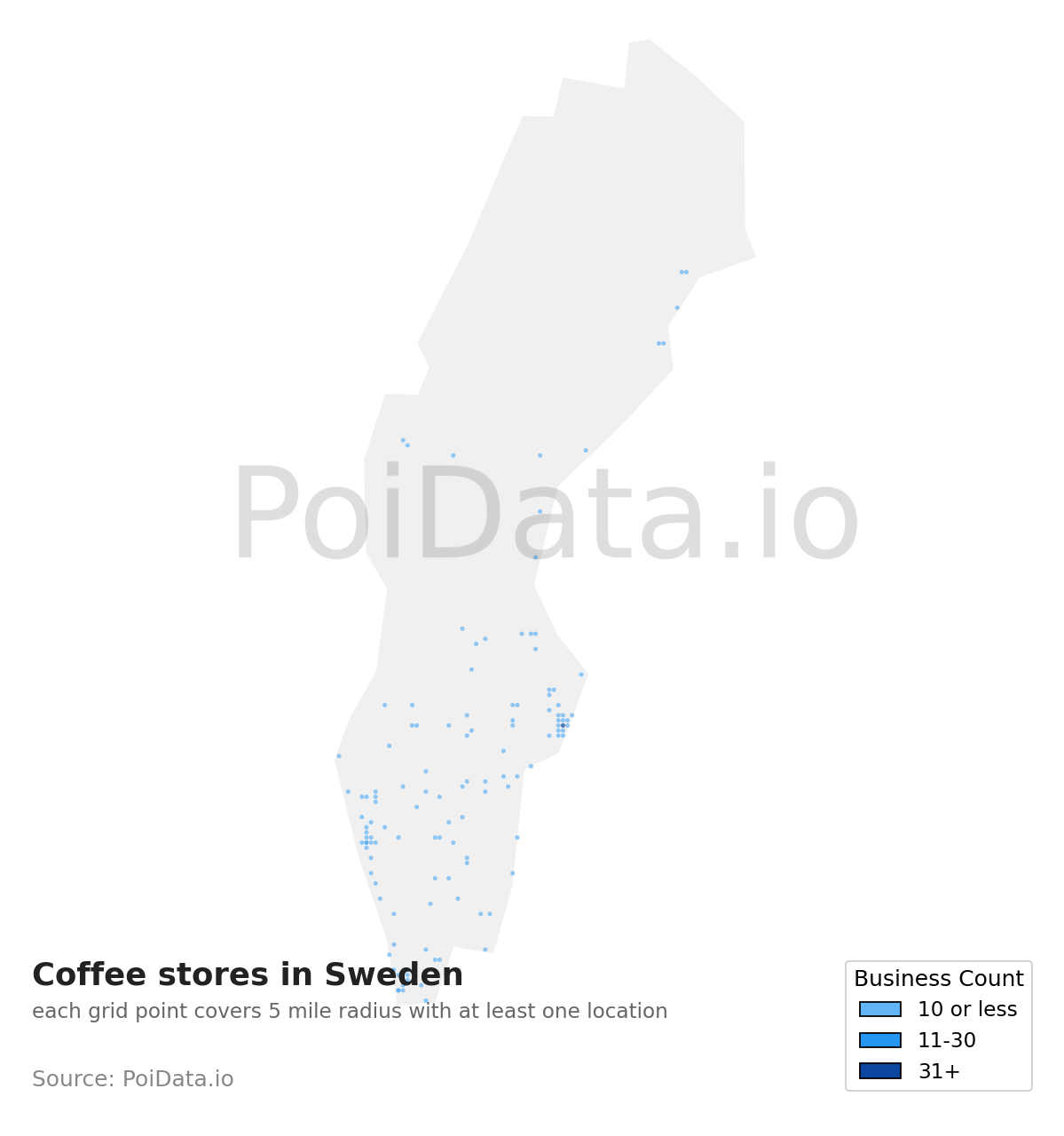 Coffee store density map for Sweden
