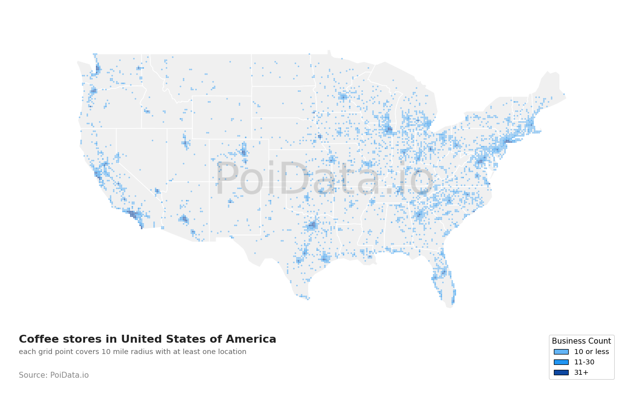 Coffee store density map for United States