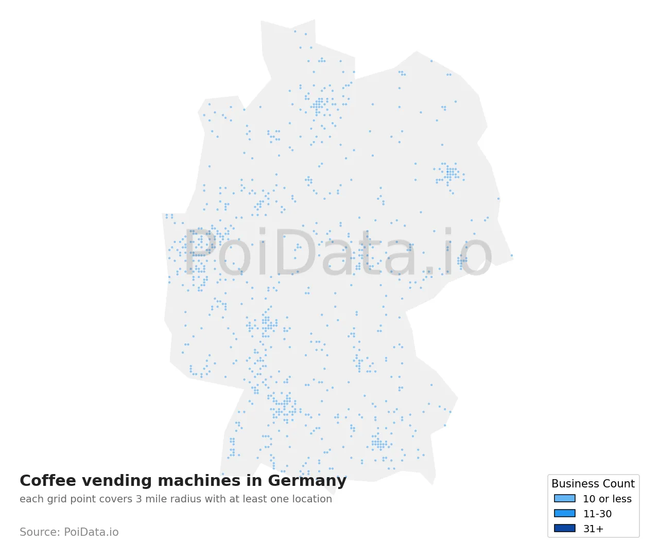 Coffee vending machine density map for Germany
