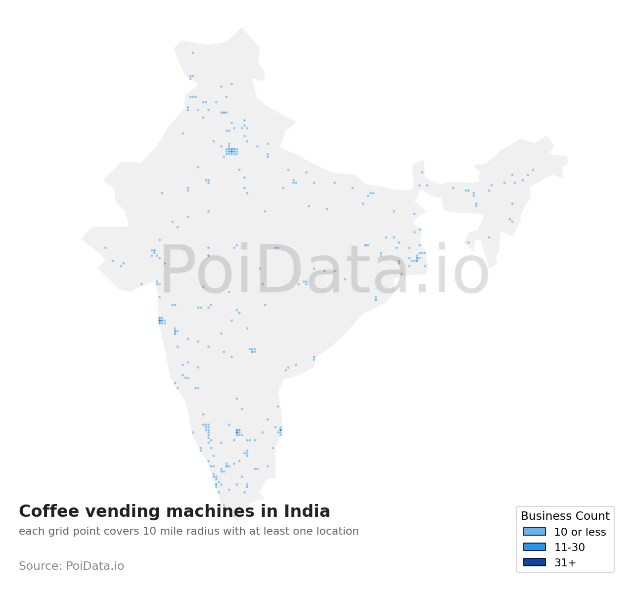 Coffee vending machine density map for India