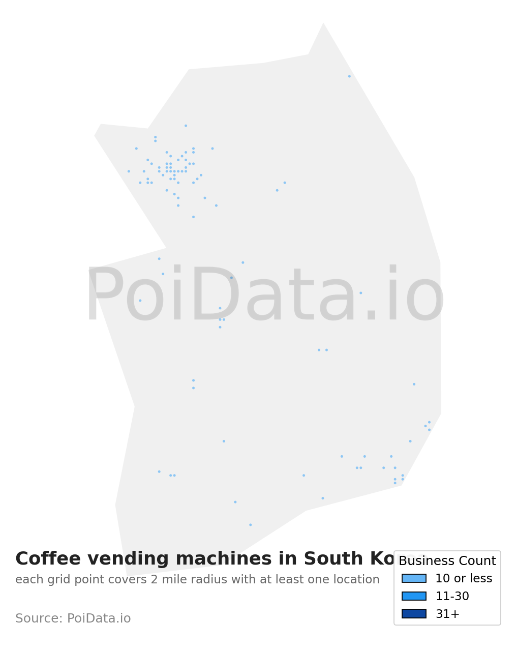 Coffee vending machine density map for South Korea