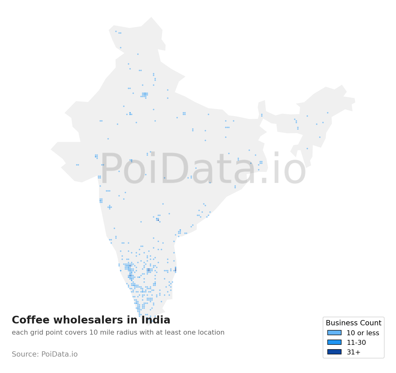 Coffee wholesaler density map for India
