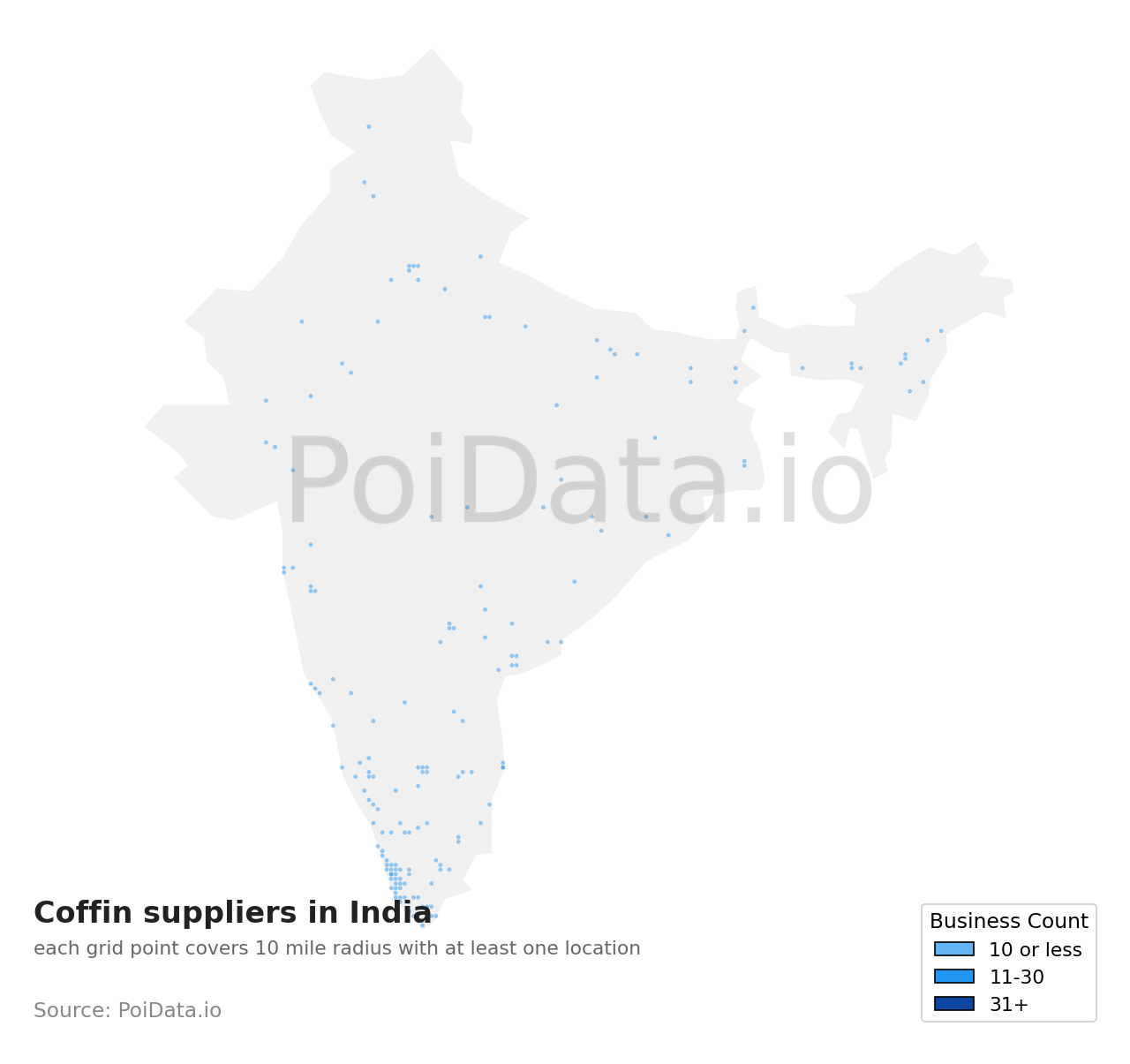 Coffin supplier density map for India