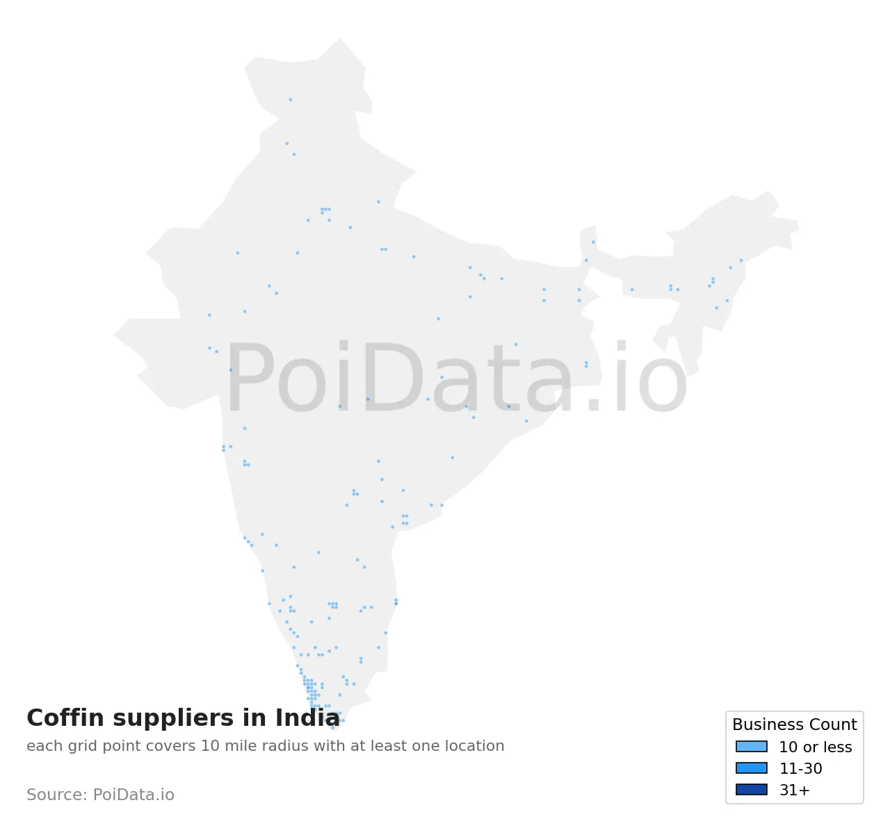 Coffin supplier density map for India