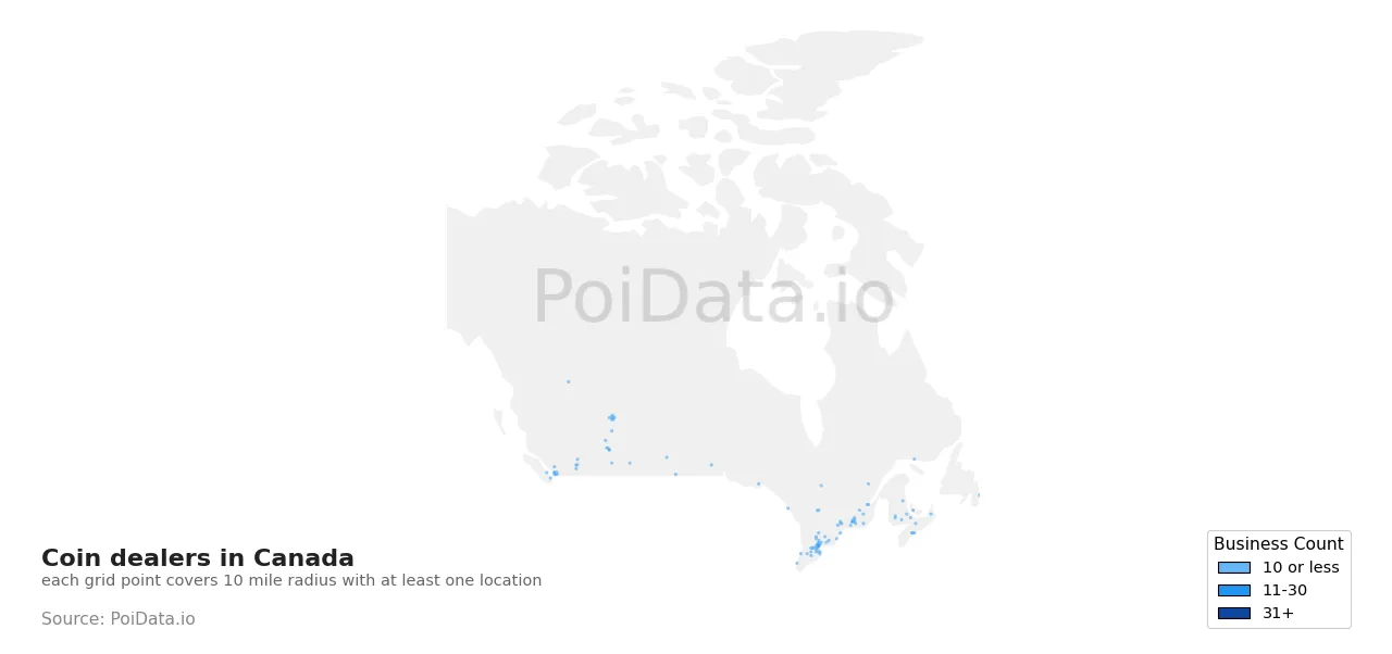 Coin dealer density map for Canada