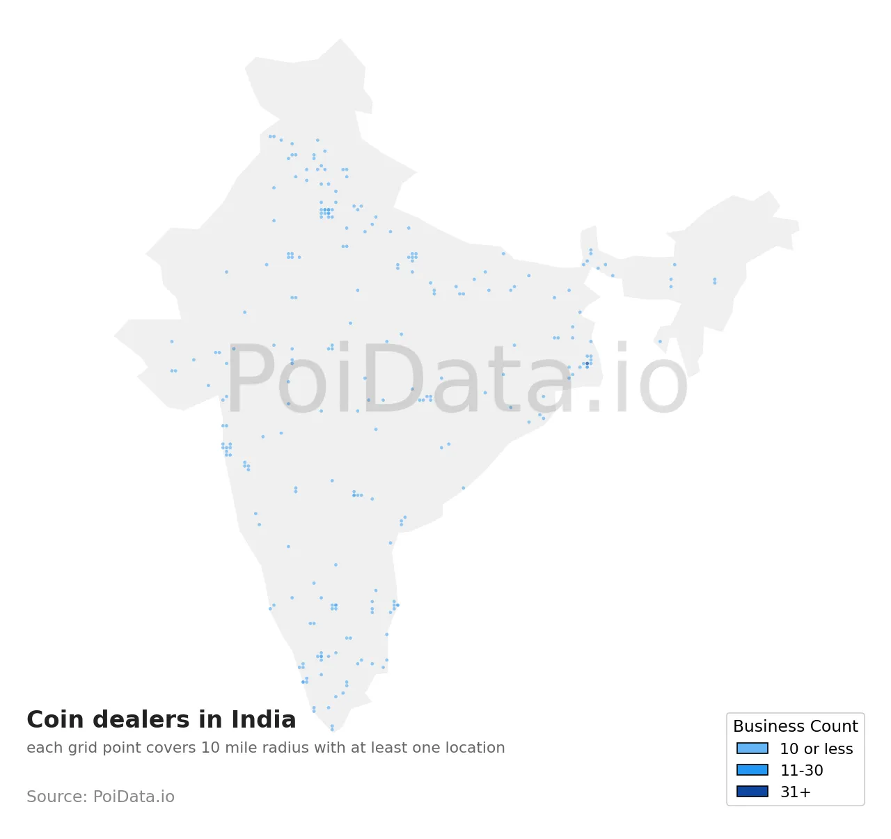 Coin dealer density map for India