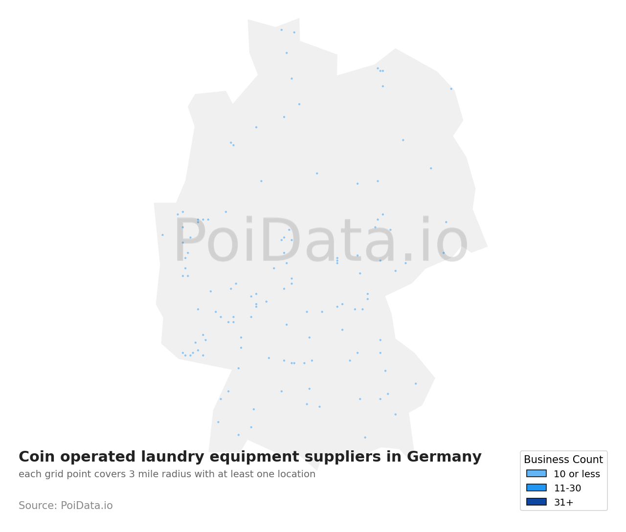 Coin operated laundry equipment supplier density map for Germany