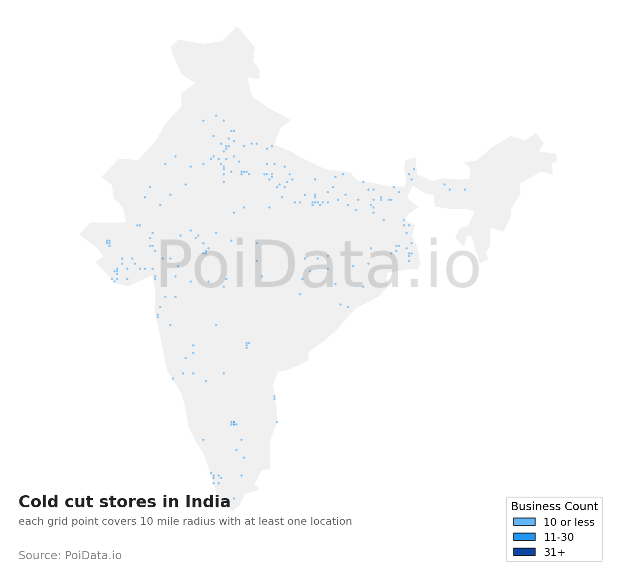 Cold cut store density map for India