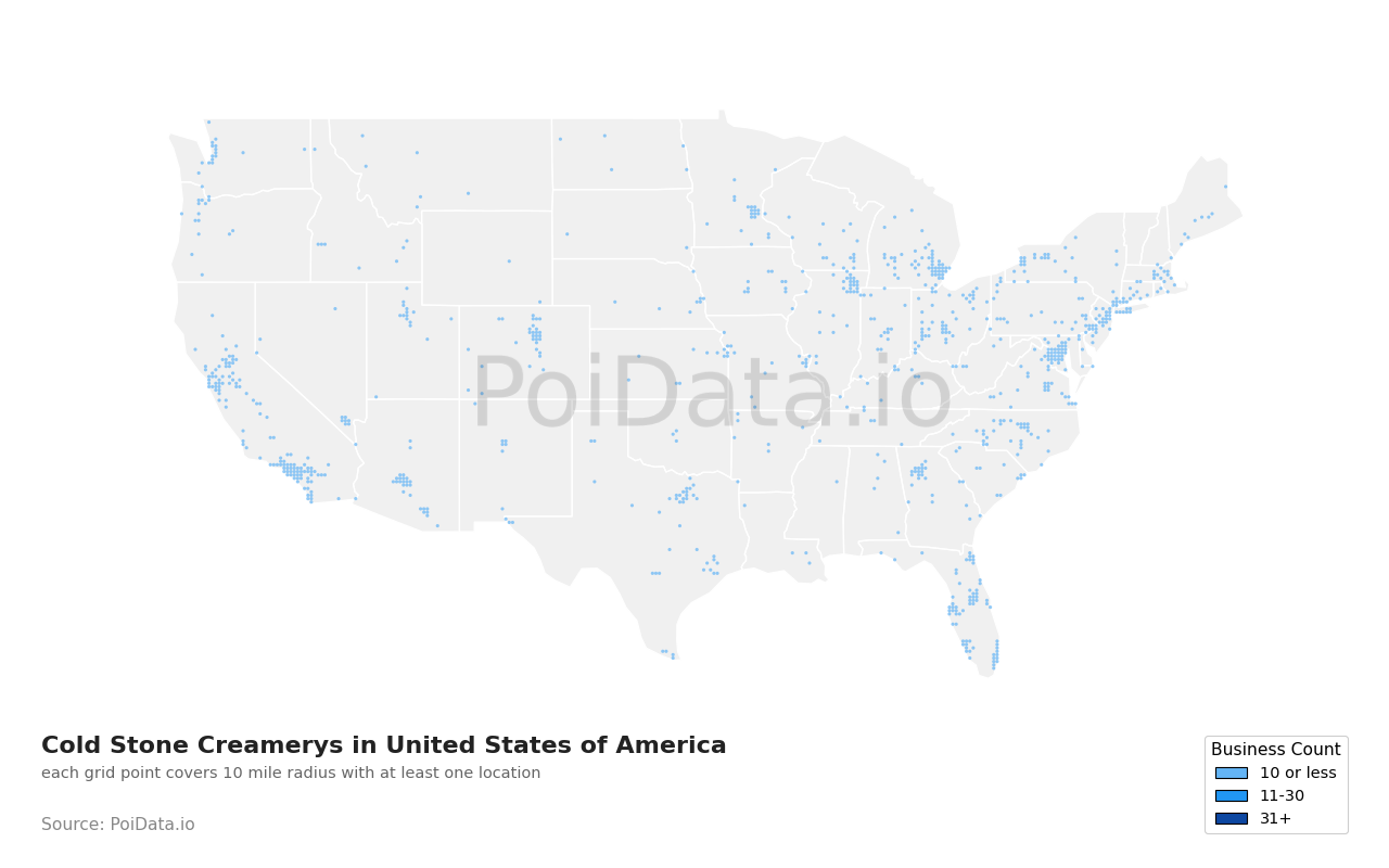 Cold Stone Creamery density map for United States