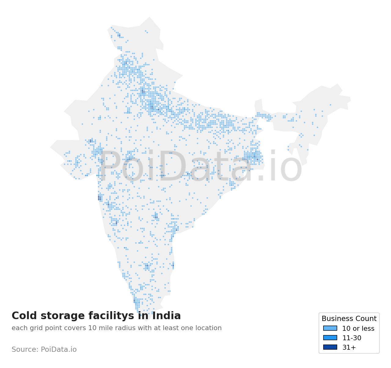 Cold storage facility density map for India