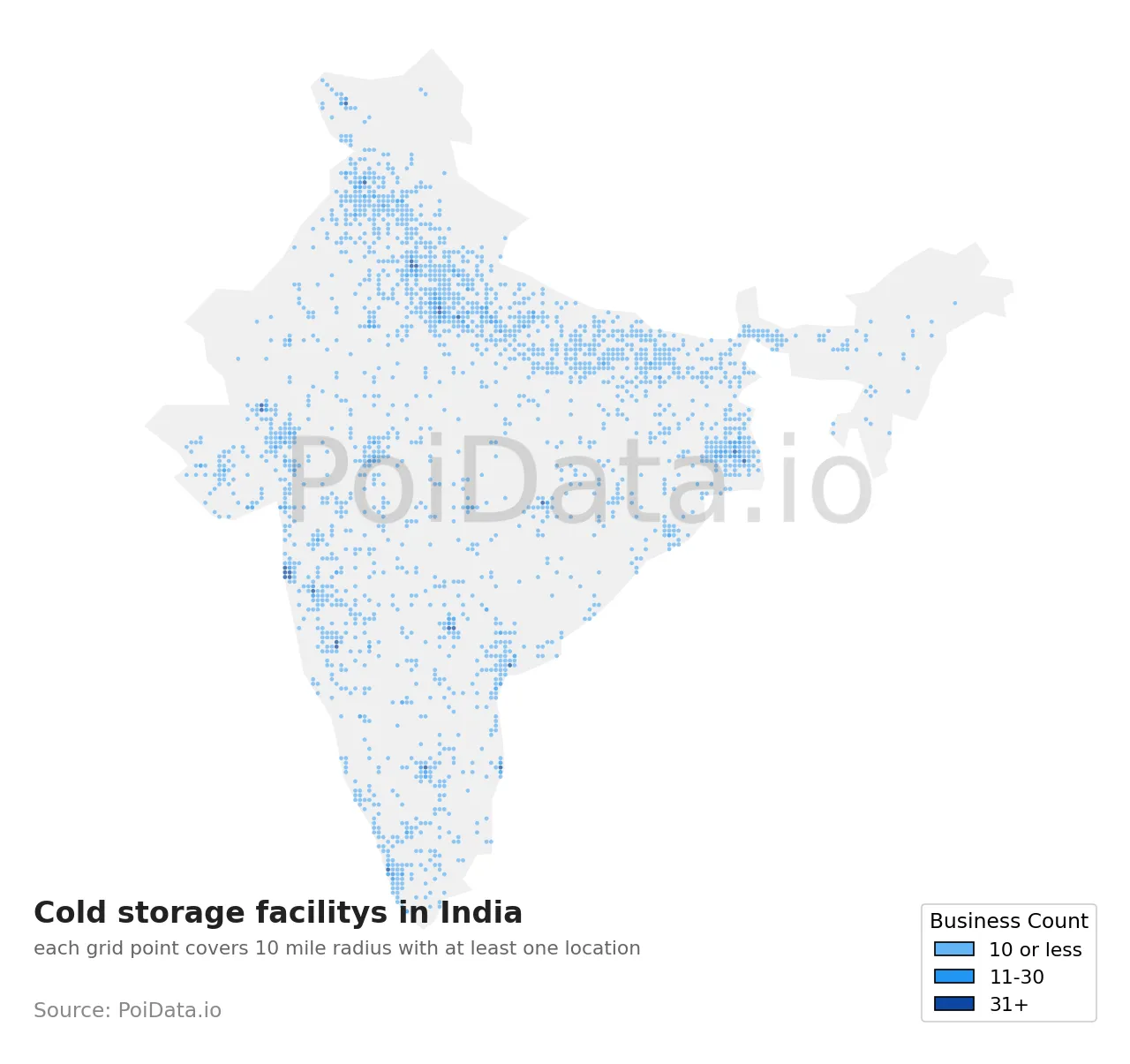 Cold storage facility density map for India