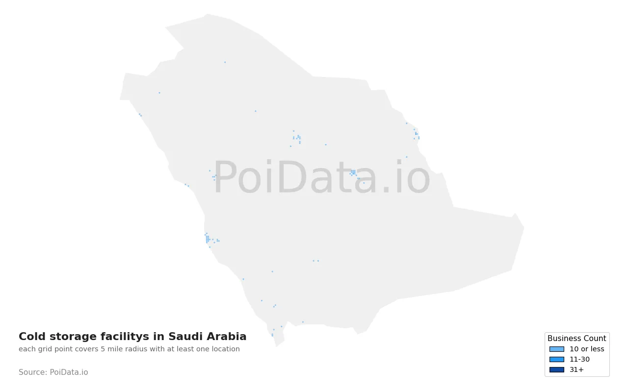 Cold storage facility density map for Saudi Arabia