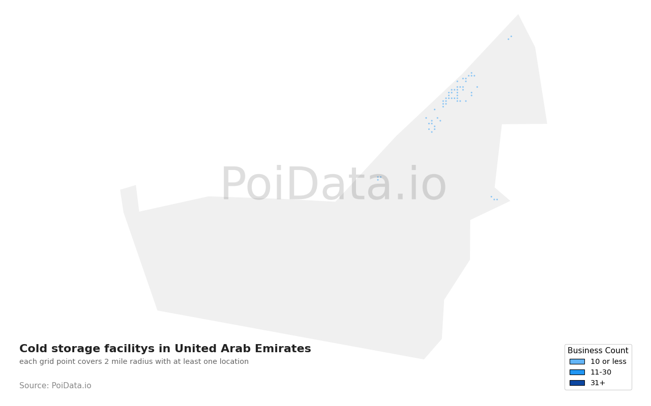 Cold storage facility density map for United Arab Emirates