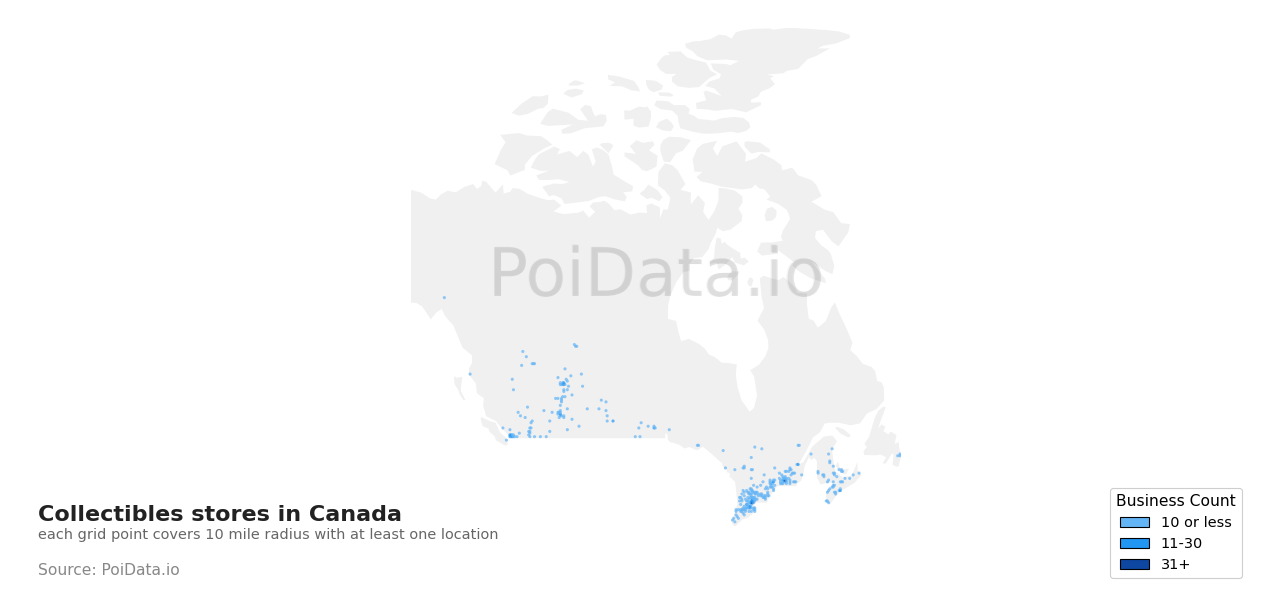Collectibles store density map for Canada