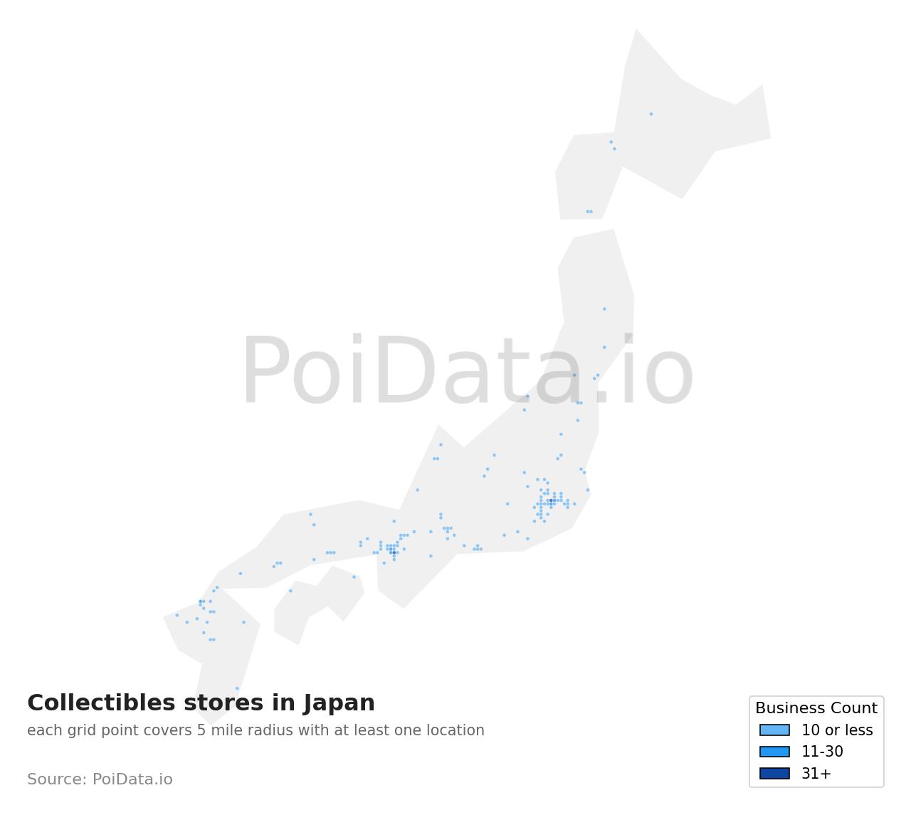 Collectibles store density map for Japan