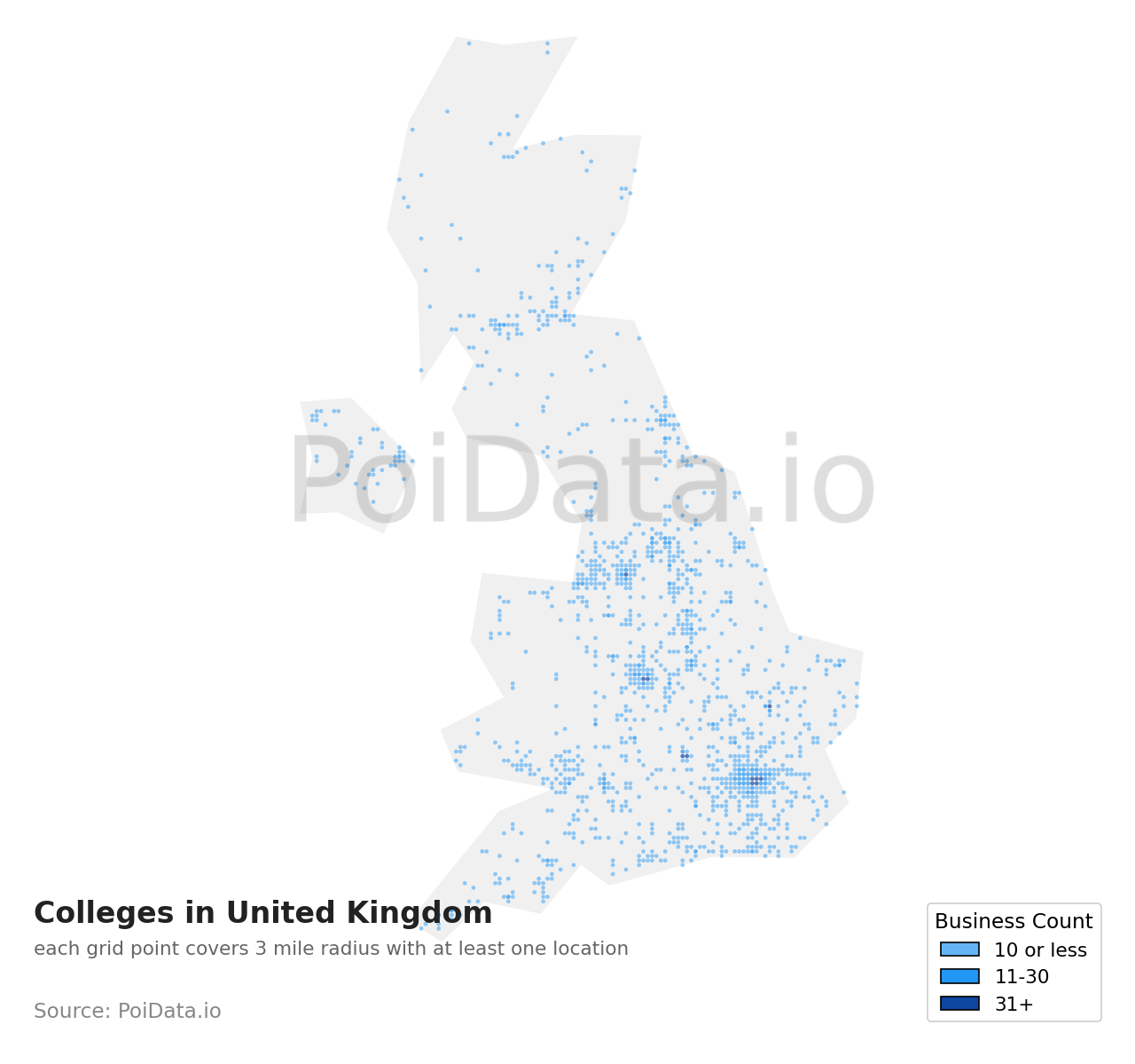 College density map for United Kingdom