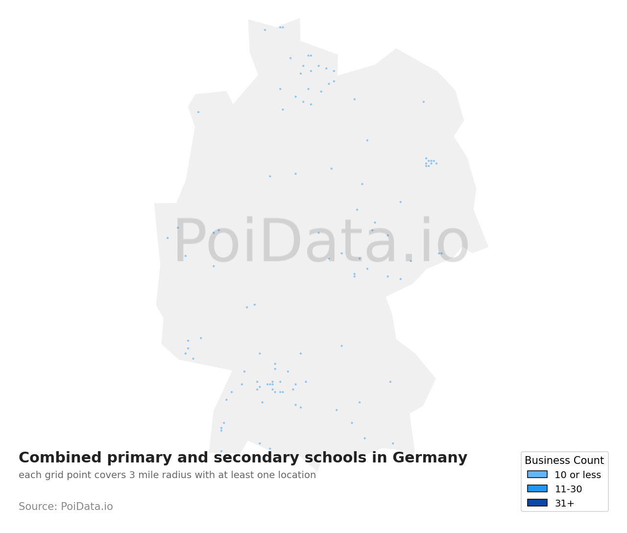 Combined primary and secondary school density map for Germany